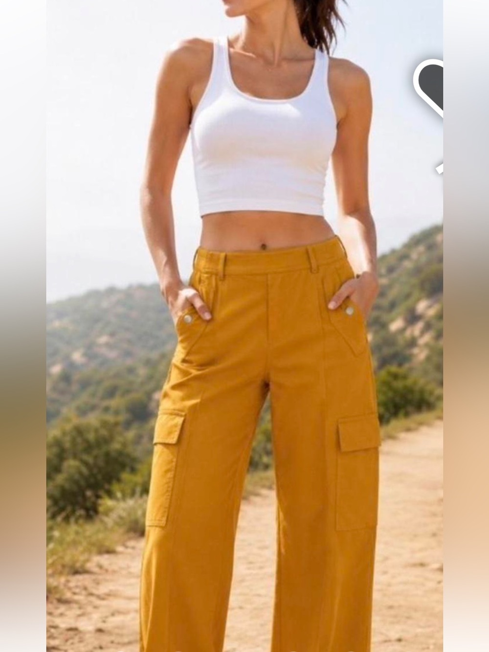 Athleta NWT Vienna Cargo PANTS Yellow Gold High Rise Straight-Leg Trousers Sz 10